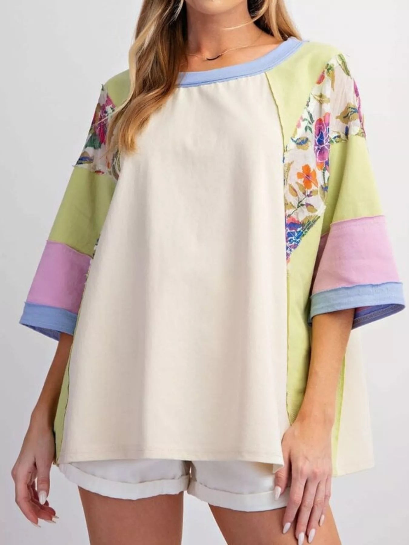 Striped Floral Long Sleeve T-Shirt Light Green OutfitFlow