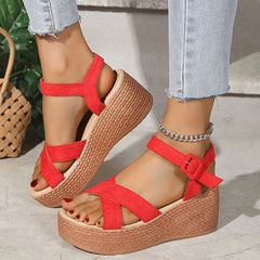 Open Toe Wedge Sandals Red OutfitFlow