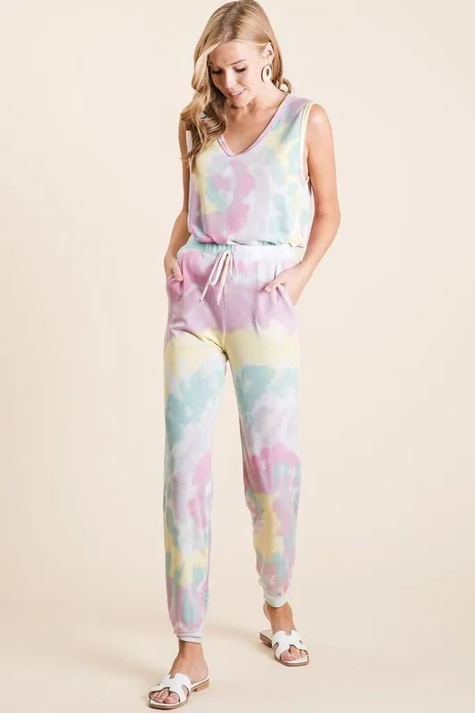 BiBi Tie Dye French Terry Casual Pants OutfitFlow