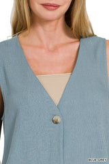 Zenana Side Slit Button-Front Vest OutfitFlow