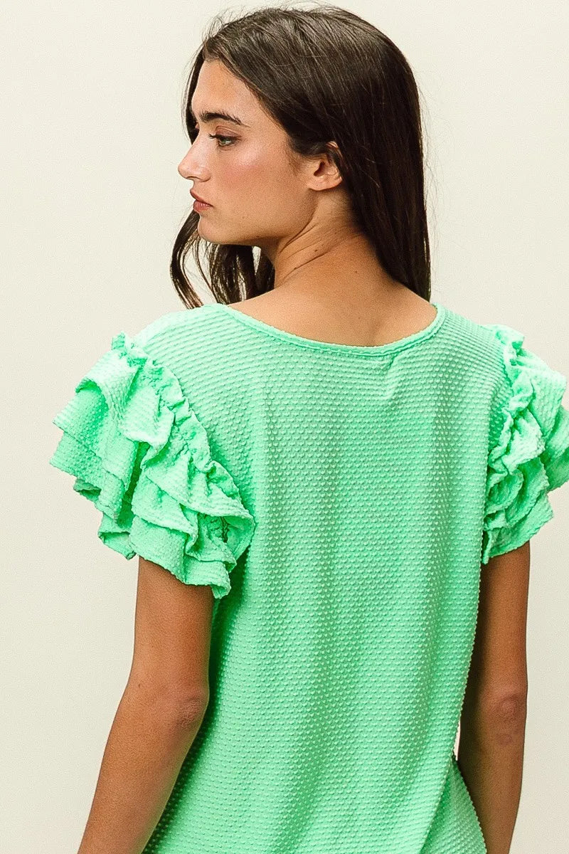 BiBi Birdseye Texture Layered Ruffle Top OutfitFlow