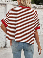 Outfit Flow - Lovelet Striped Round Neck Short Sleeve T-Shirt