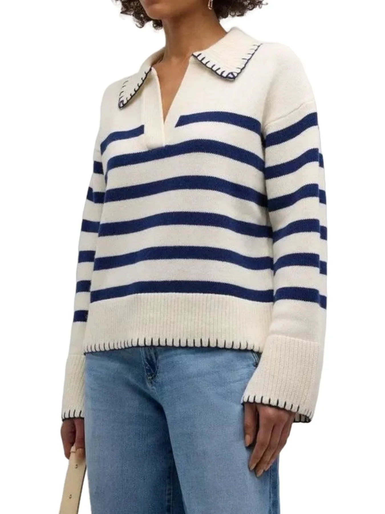 Striped Johnny Collar Sweater OutfitFlow