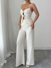 Cutout Back Zipper Cami and Wide Leg Pants Set OutfitFlow