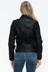 Outfit Flow - Snobbish PU Leather Biker Jacket with Side Zip Pockets