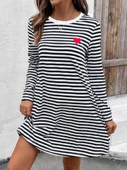 Outfit Flow - Heart Striped Round Neck Long Sleeve Mini Tee Dress