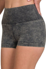 Zenana Washed Seamless High Waisted Shorts ASH BLACK OutfitFlow