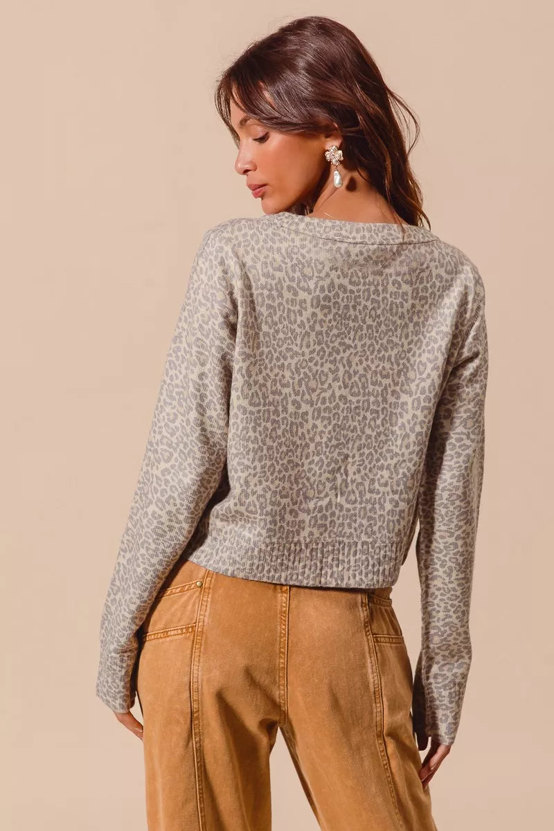 SO ME Two Tone Leopard Vintage Print Button Up Cardigan OutfitFlow