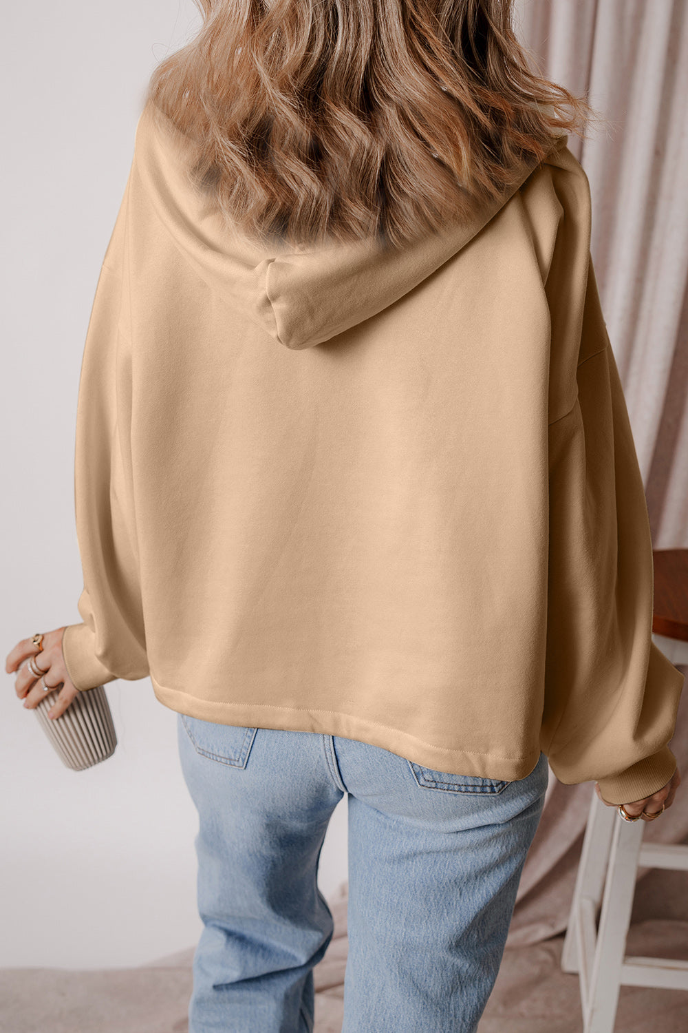 Pocketed Half Zip Dropped Shoulder Hoodie OutfitFlow