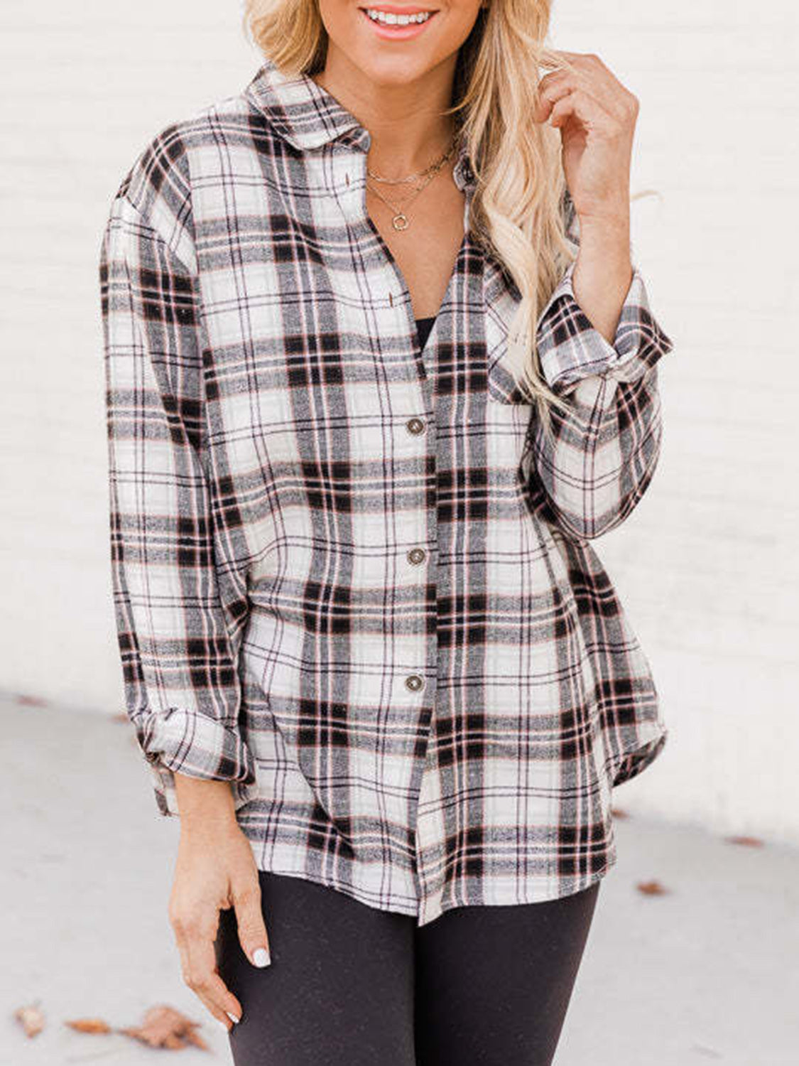 Outfit Flow - Plaid Collared Neck Long Sleeve Shirt