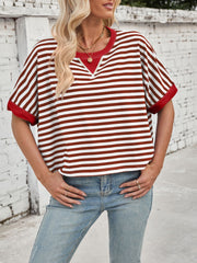 Outfit Flow - Lovelet Striped Round Neck Short Sleeve T-Shirt