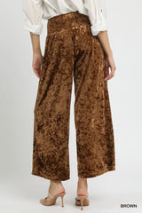 Umgee Velvet Smocked Waistband Wide Leg Pants Trendsi