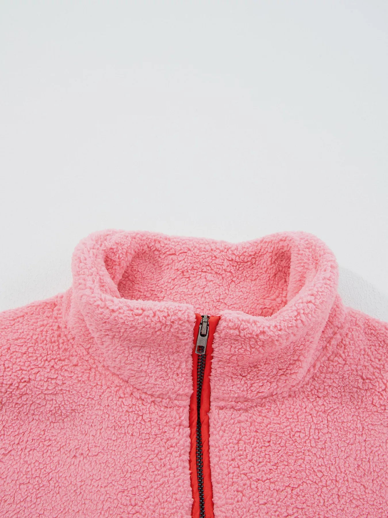 Sherpa Contrast Faux Leather Trim Half Zip Sweatshirt OutfitFlow