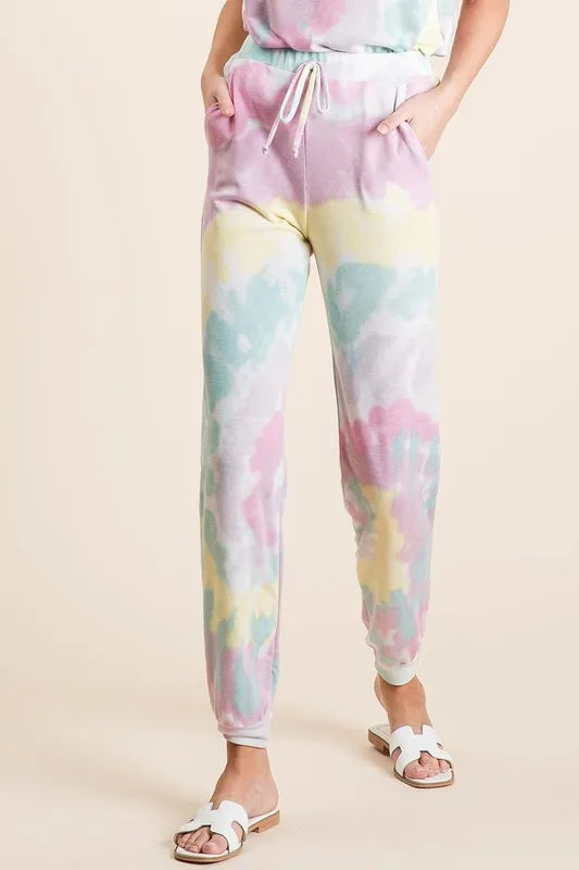 BiBi Tie Dye French Terry Casual Pants OutfitFlow