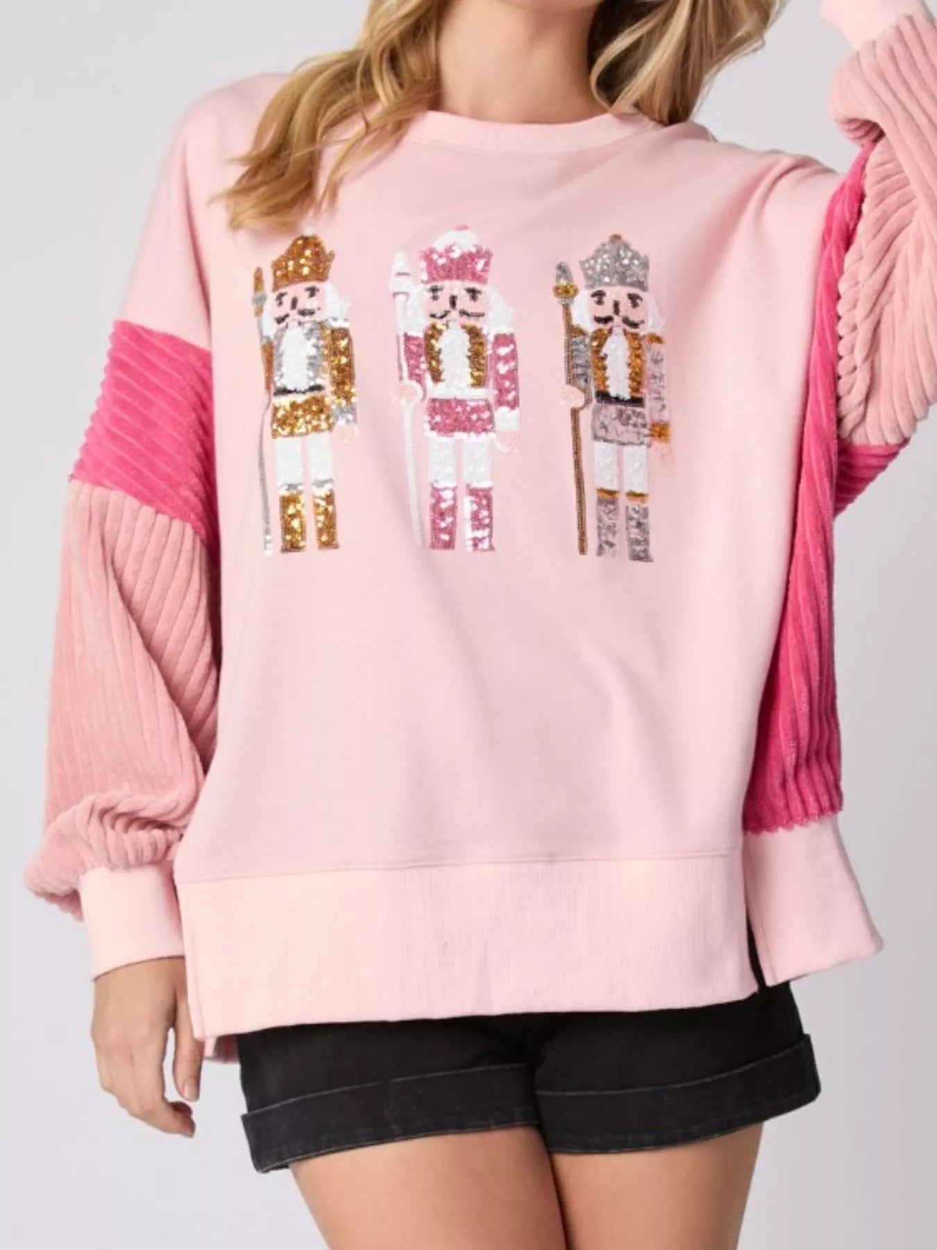 Nutcracker Long Sleeve Sweatshirt with Side Slit OutfitFlow