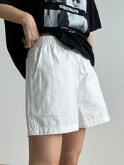Elastic Waist Casual Shorts White OutfitFlow