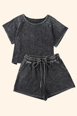 Outfit Flow - Heathered Round Neck Top and Shorts Lounge Set