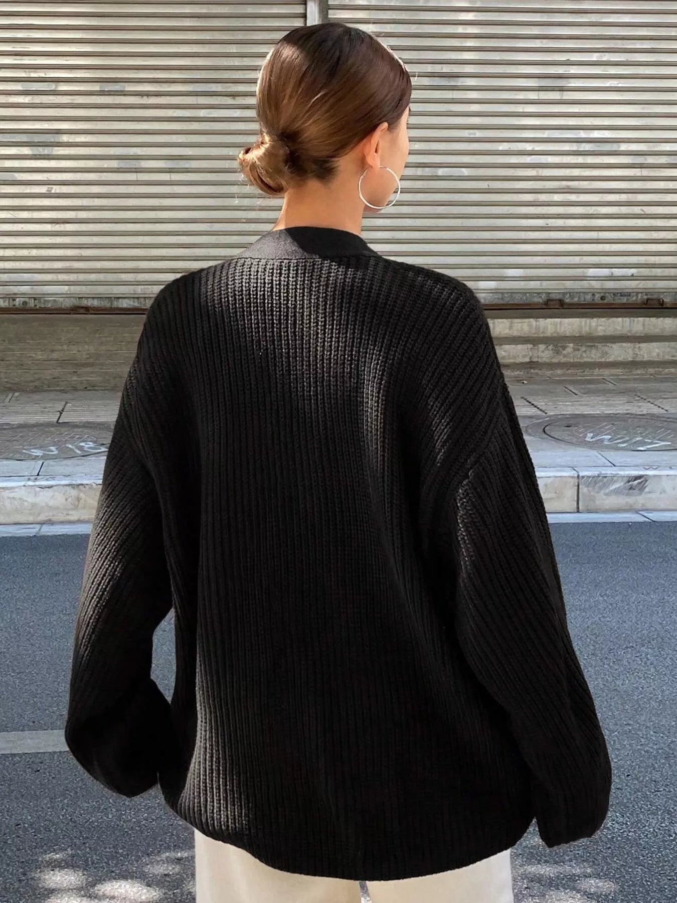 Oversized Knit Button-Down Cardigan Trendsi