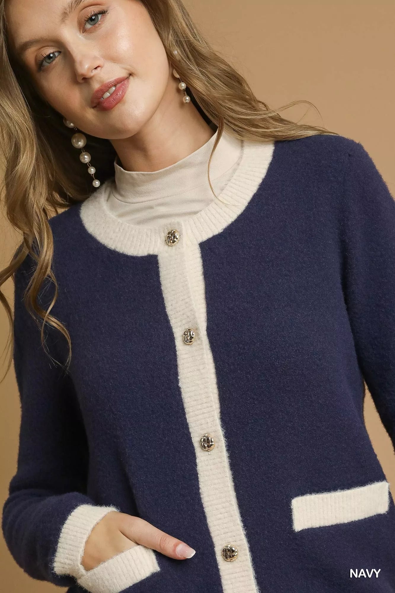 Umgee Two-Tone Button Front Cardigan OutfitFlow