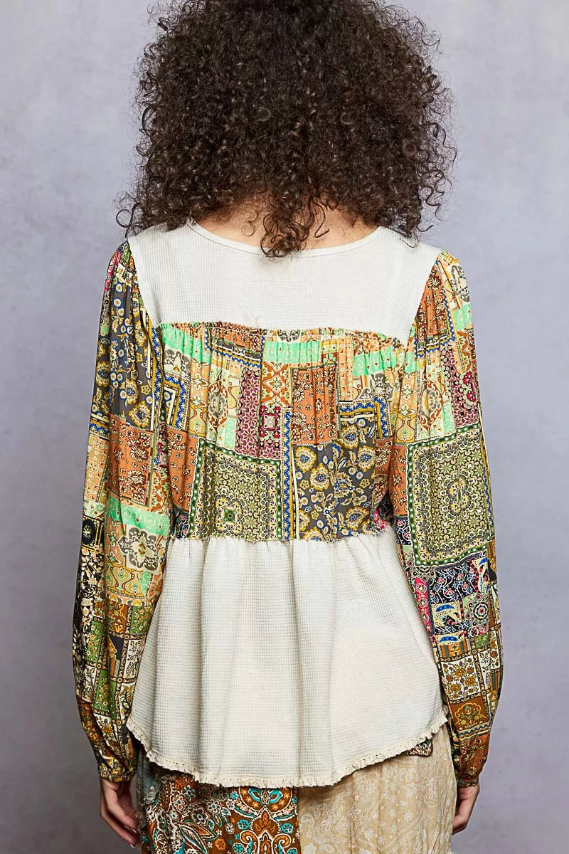 POL Balloon Sleeve Peplum Blouse with Trim Detail OutfitFlow