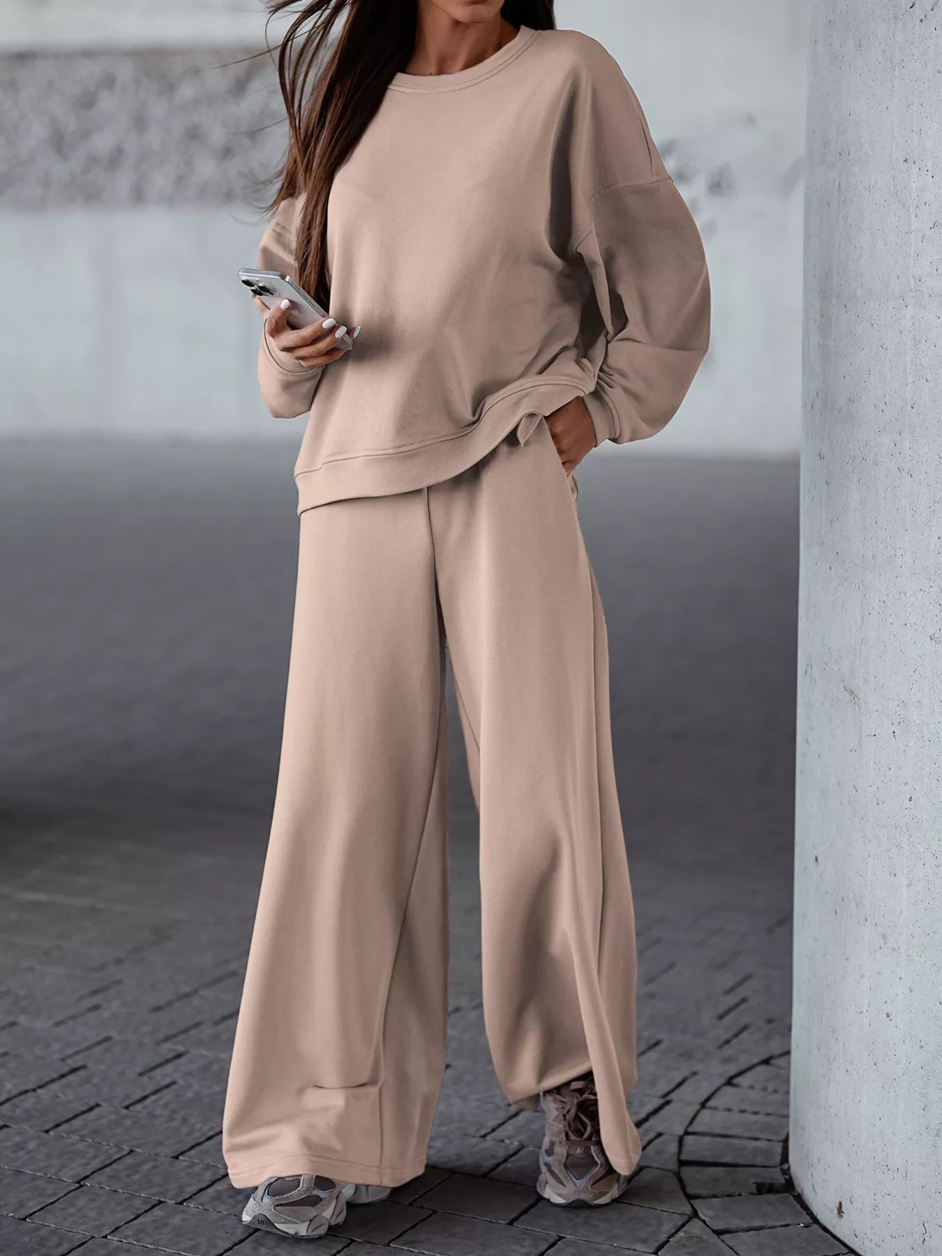 Casual Loose Fit Top and Pants Two-Piece Set OutfitFlow