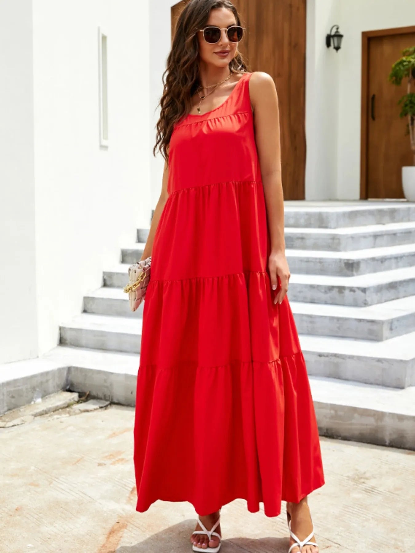 Sleeveless Tiered Maxi Tank Dress OutfitFlow