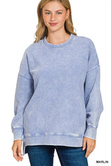 Zenana Full Size Acid Washed Double Ribbed Hi-low Sweatshirt Plus Size MARLIN OutfitFlow