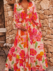 Smocked Floral Long Sleeve Maxi Dress OutfitFlow