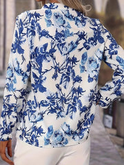 Printed Notched Long Sleeves Blouse OutfitFlow