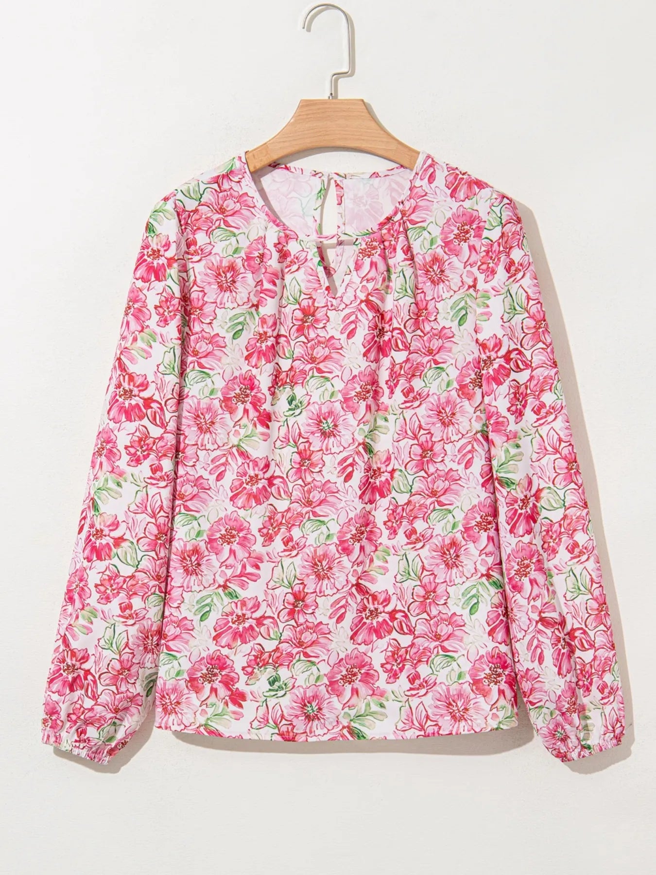 Floral Print Keyhole Neck Blouse OutfitFlow