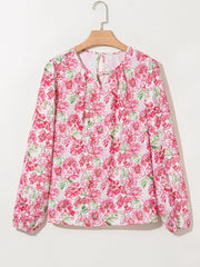 Floral Print Keyhole Neck Blouse OutfitFlow