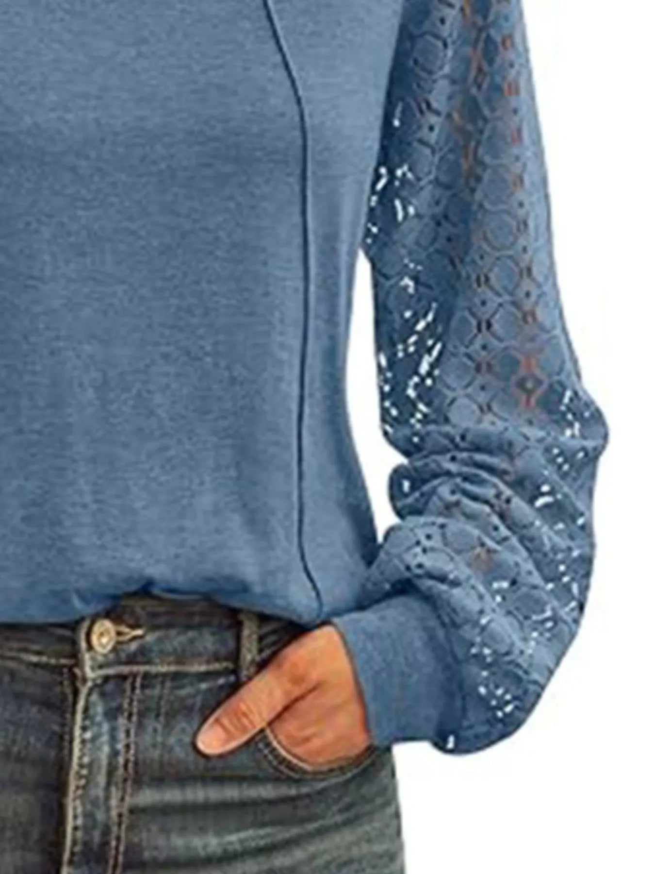 Round Neck Lace Sleeve Blouse OutfitFlow