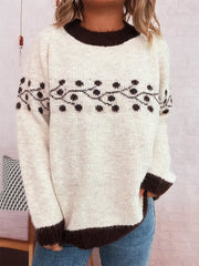 Contrast Hem Round Neck Sweater OutfitFlow