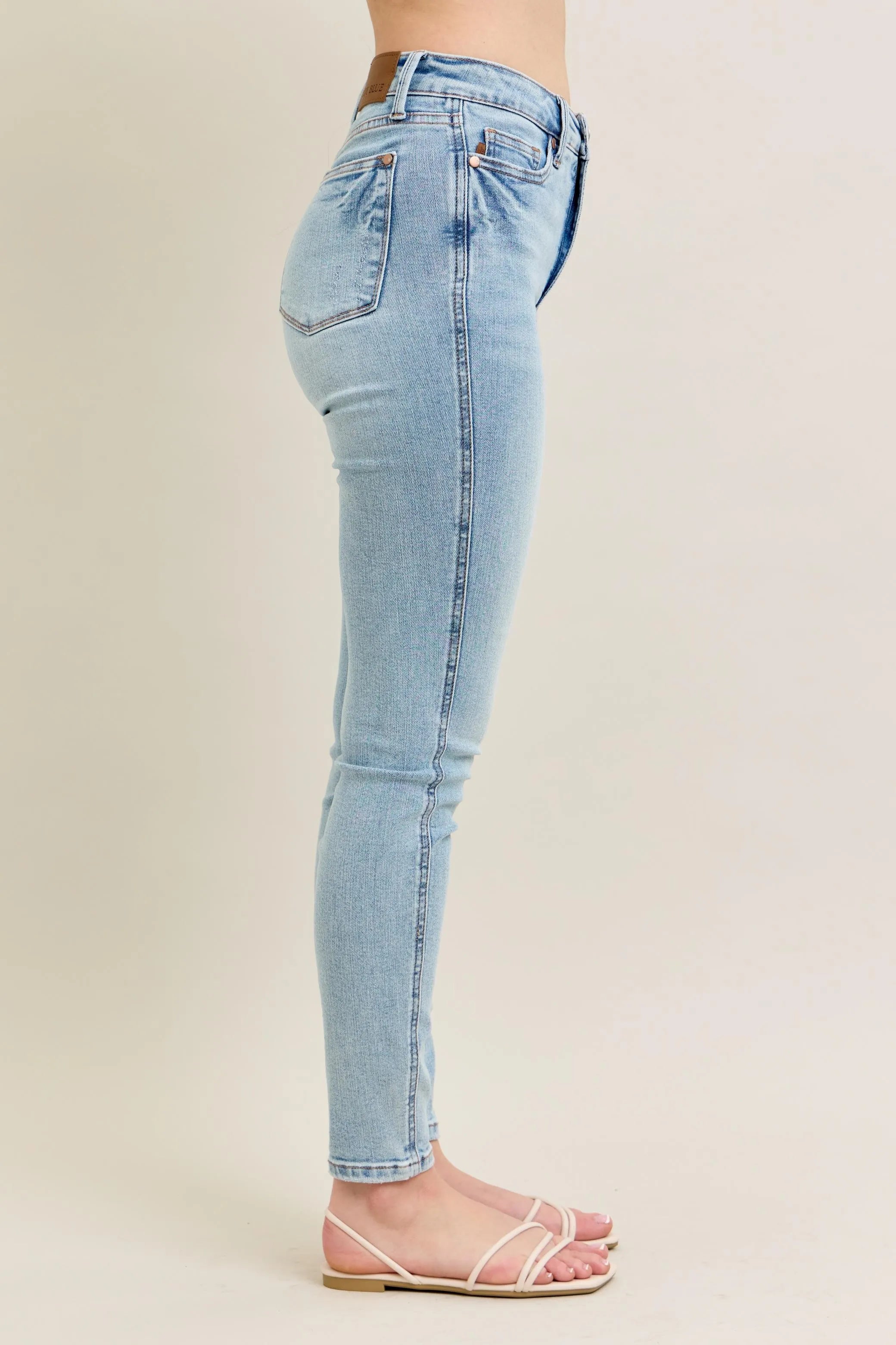 Judy Blue Full Size Mr Tummy Control Vintage Wash Skinny Jeans Plus Size OutfitFlow