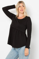 Outfit Flow - Be Stage Full Size Texture Babydoll Round Neck Long Sleeve Knit Top