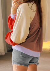 Color Block Round Neck Long Sleeve Sweatshirt