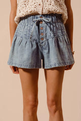 SO ME Flared Denim Shorts with Elasticized Waist OutfitFlow