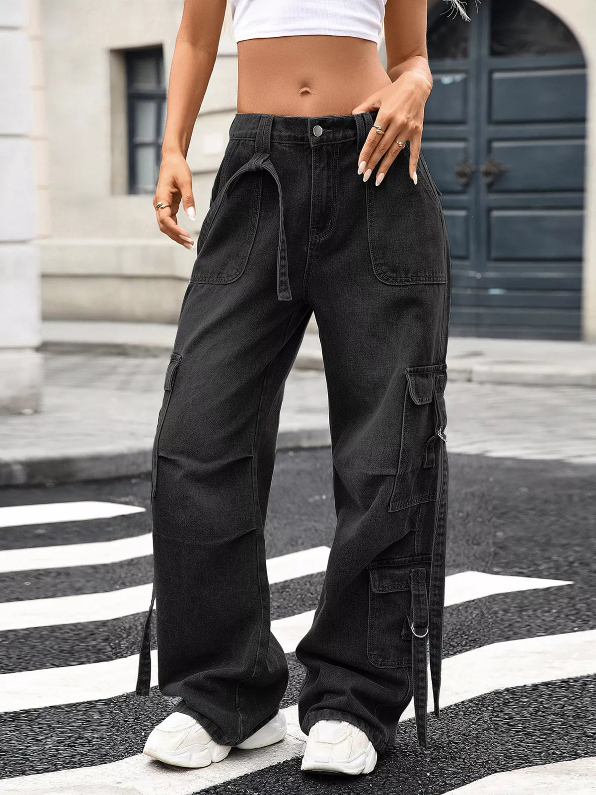 Wide Leg Cargo Jeans Black OutfitFlow