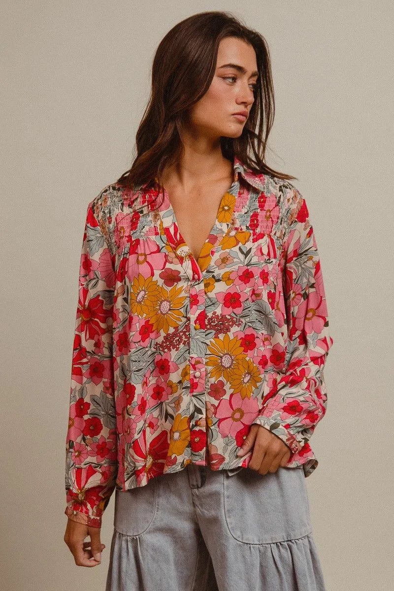 BiBi Woven Floral Printed Shirt Top OutfitFlow