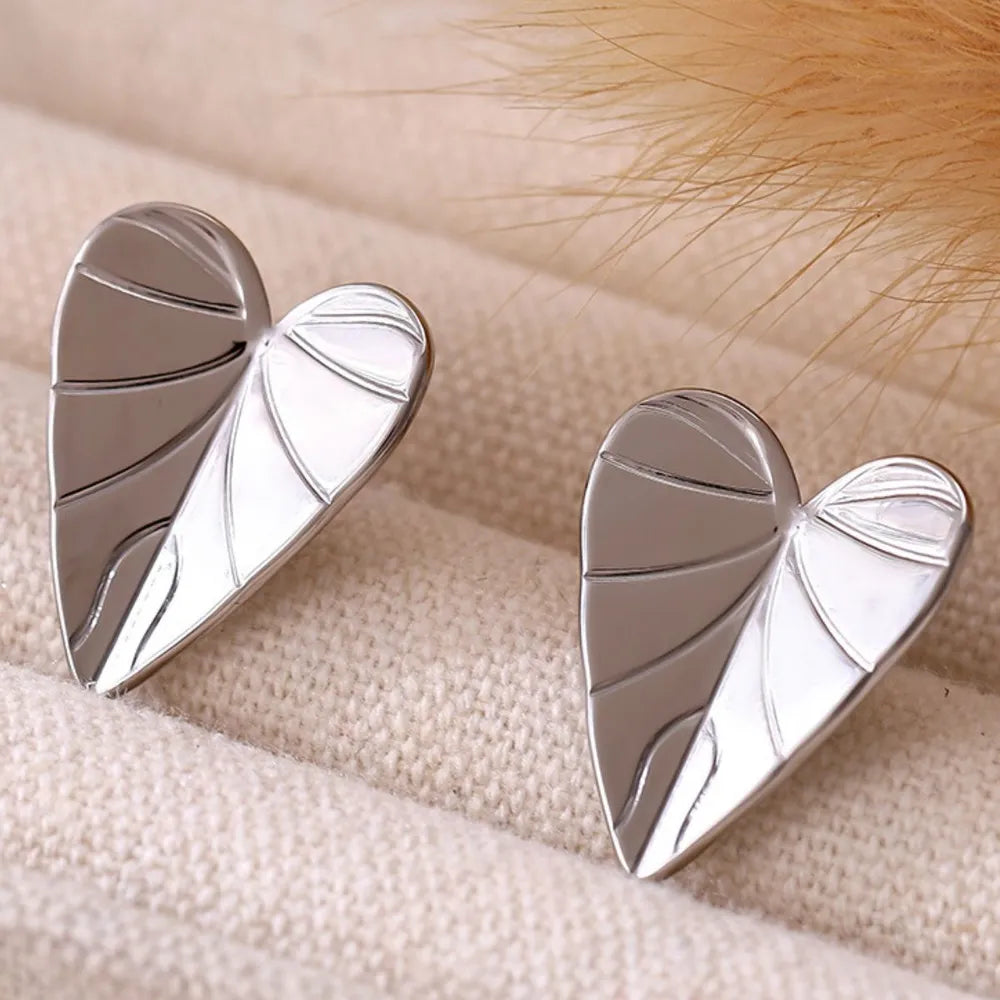 Stainless Steel Heart Leaf Stud Earring OutfitFlow