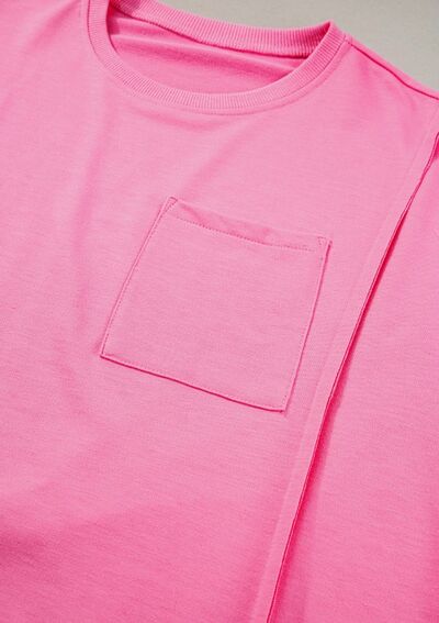 Exposed Seam Side Slit Round Neck Top OutfitFlow