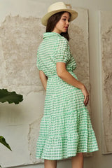 Davi & Dani Checkered Puff Sleeve Tiered Shirt Dress OutfitFlow