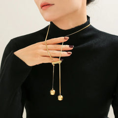 18K Gold-Plated Titanium Steel Hollow Bead Necklace OutfitFlow