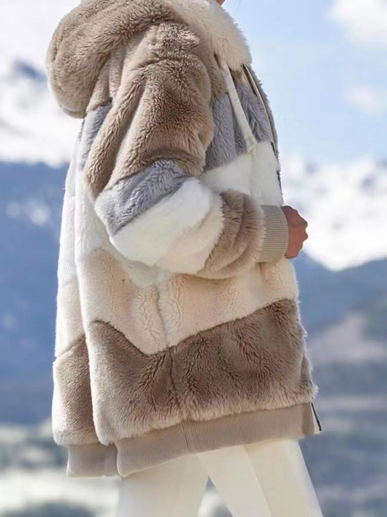 Full Size Fuzzy Zip Up Hooded Outerwear Plus Size OutfitFlow