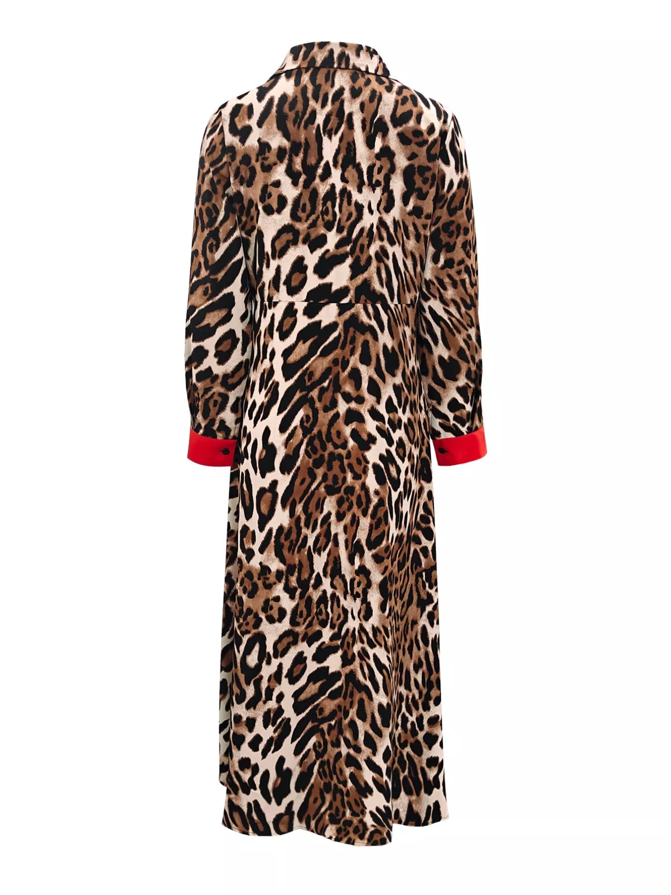 Leopard Print Long Sleeve Shirt Dress with Contrast Trim OutfitFlow