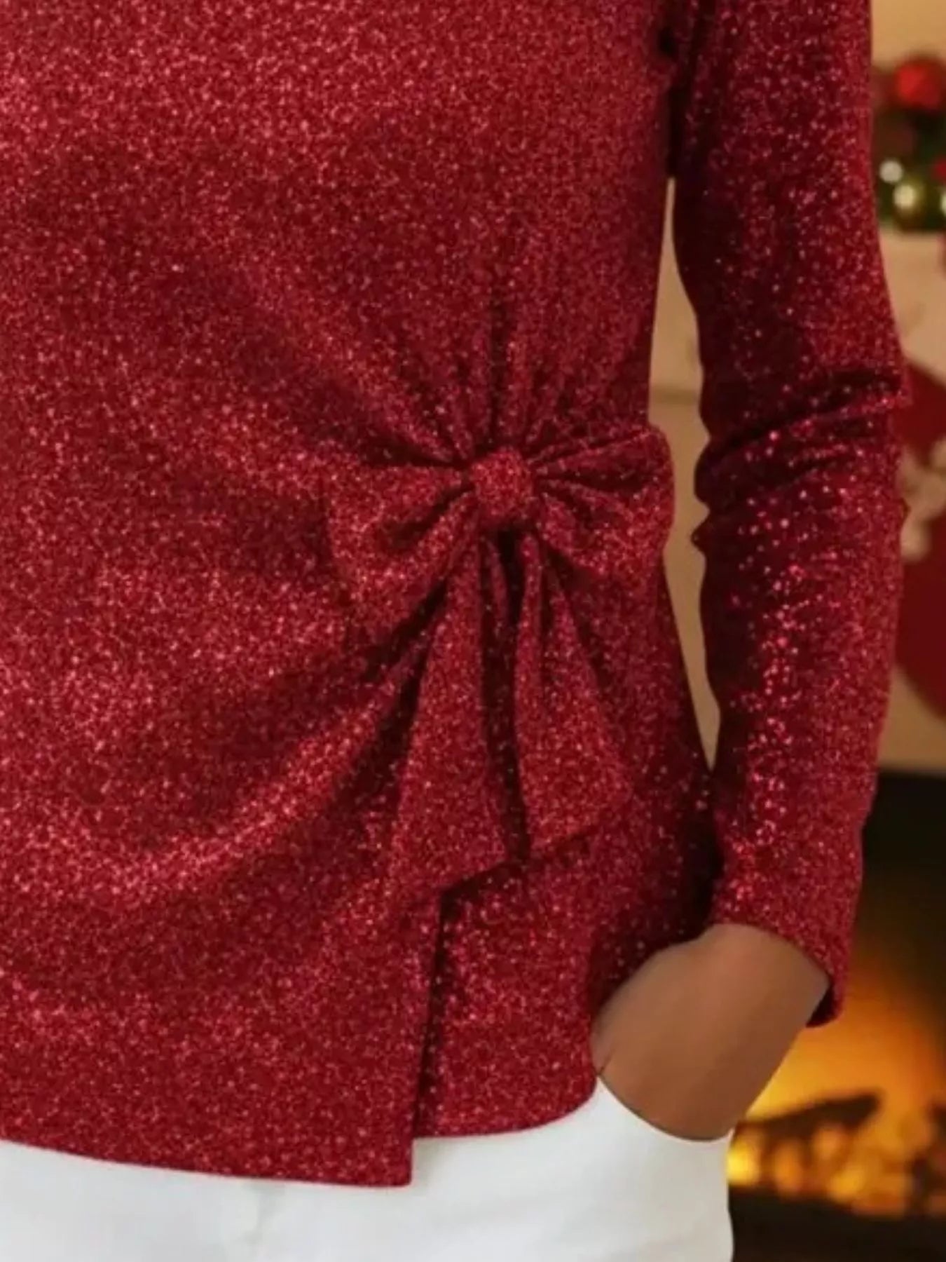 Full Size Sequin Bow-Knot Long Sleeve Top Plus Size OutfitFlow