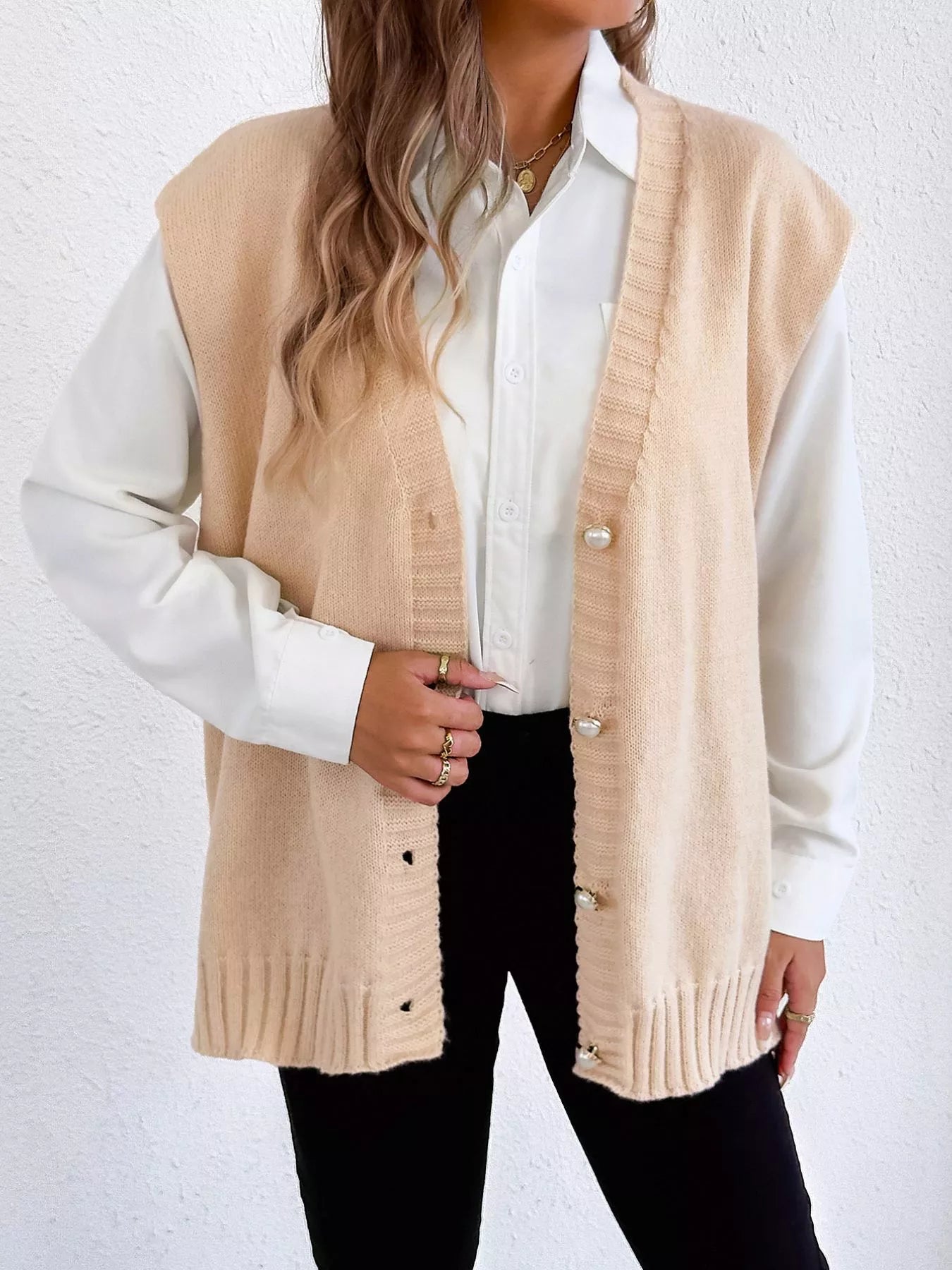 Button-Down Button Up Sweater Vest Trendsi