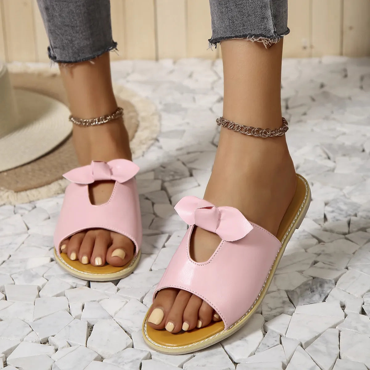 Casual Open Toe Cutout Detail Sandals Pink OutfitFlow