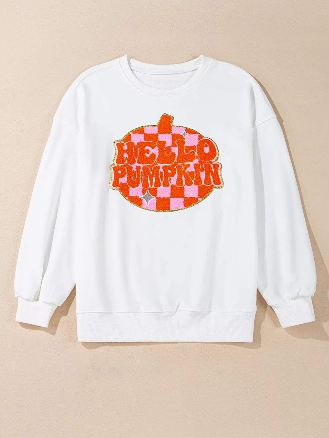 Halloween Pumpkin Patched Pattern Long Sleeve Sweatshirt OutfitFlow