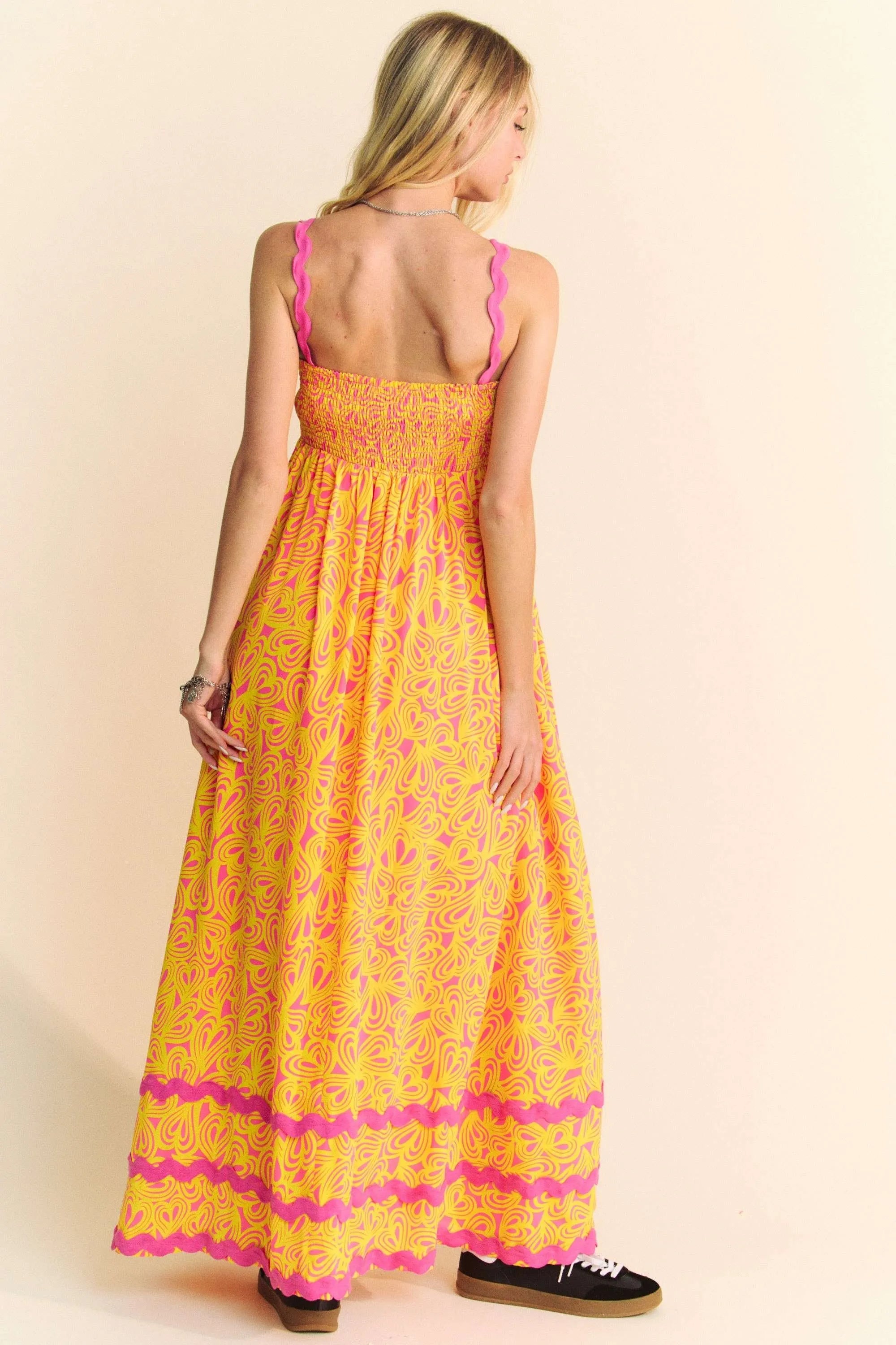Davi & Dani Geo 2 Tone Printed Wavi Trim Tiered Maxi Dress OutfitFlow